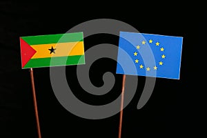 Sao Tome and Principe flag with European Union EU flag on black