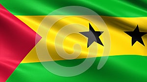 Sao Tome And Principe flag, with waving fabric texture photo