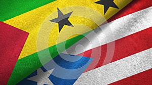 Sao Tome and Principe and Puerto Rico two flags textile cloth, fabric texture photo