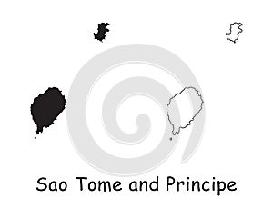 Sao Tome and Principe, Saint Thomas and Prince Country Map. Black silhouette and outline isolated on white background. EPS Vector