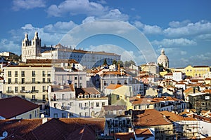 Sao Vicente de Fora Monastery and dome of the National Pantheon seen from Portas do Sol in Lisbon, Portugal