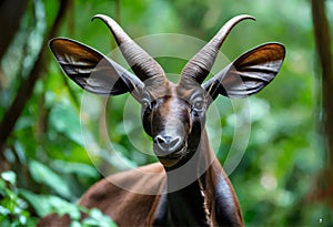 Saola animal in green forest, rare protected animal