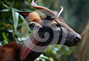 Saola animal in green forest, rare protected animal