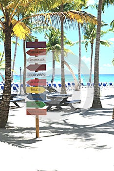 Saona island of dominican colorful directions sign republic