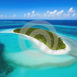 Saona Island in the Dominican Republic as seen from beautiful blue Caribbean Sea with lush green palm Caribbean the top beach in