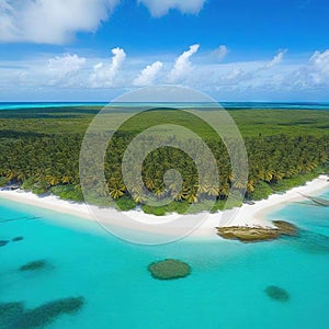 Saona Island in the Dominican Republic as seen from beautiful blue Caribbean Sea with lush green palm Caribbean the top beach in