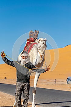 Tuareg man posing with his dromedary