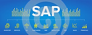 SAP Enterprise Resource Planning (ERP) construction concept module vector icons. photo