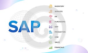 SAP Enterprise Resource Planning (ERP) construction concept module vector icons.