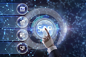 SAP System Software Automation concept on virtual screen data center. Business, modern technology, internet and networking concept