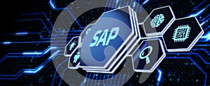 SAP System Software Automation concept on virtual screen data center. Business, modern technology, internet and networking concept