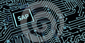 SAP System Software Automation concept on virtual screen data center. Business, modern technology, internet and networking concept
