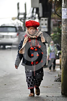 Red Dao ethnic minority woman with turban in Sapa, Vietnam