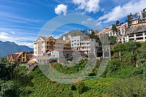 Sapa town viewing from tourist mountain tram in Sapa town, Vietnam