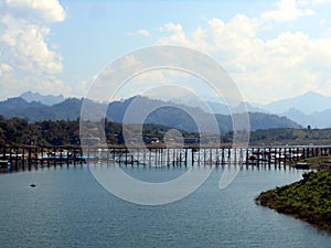 Saphan Mon Bridge over the Songkalia River in Sangkhlaburi, Thailand