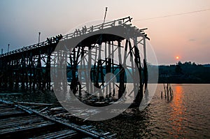 Saphan Mon Broken at sunset time in Sangkhlaburi Kanchanaburi