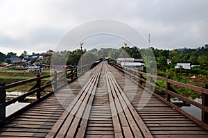 Saphan Mon wooden bridge in morning time