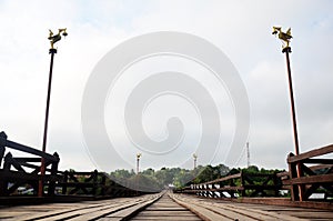 Saphan Mon wooden bridge in morning time