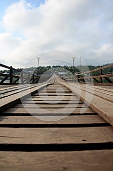 Saphan Mon wooden bridge in morning time