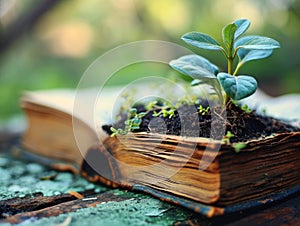 Sapling Growing from a Book: Knowledge Nurturing - AI Generated