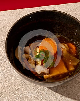 Sapo tofu is a type of dish originating from China that is cooked with vegetables photo