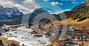 Sappada ski trail aerial view in winter season, Italian Alps photo