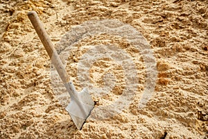 Sapper shovel in sand photo