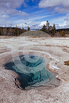 Sapphire-Colored Hot Spring in Upper Geyser Basin of Yellowstone National Park photo