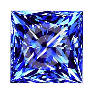 Sapphire Princess Cut Over White Background