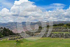 Saqsaywaman inca city ruins citadel wall in Cusco, Peru