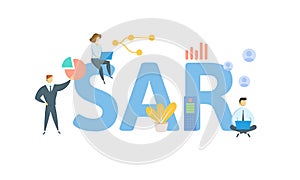 SAR, Suspicious Activity Report. Concept with keyword, people and icons. Flat vector illustration. Isolated on white.