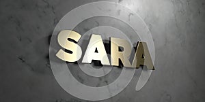 Sara - Gold sign mounted on glossy marble wall - 3D rendered royalty free stock illustration