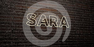 SARA -Realistic Neon Sign on Brick Wall background - 3D rendered royalty free stock image