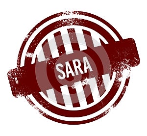 Sara - red round grunge button, stamp