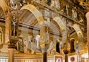 Saracen arches and Byzantine mosaics within Palatine Chapel of the Royal Palace in Palermo