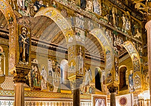 Saracen arches and Byzantine mosaics within Palatine Chapel of the Royal Palace in Palermo photo