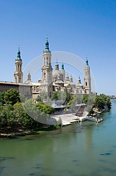 Saragossa cathedral and river Ebro