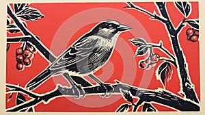 Sarah Taylor\'s Joyful Bird Lino Print With Woodcut-inspired Graphics photo
