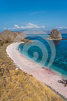 Sarai beach or Pink beach in Komodo national park in beautiful summer season, Flores island in Indonesia photo