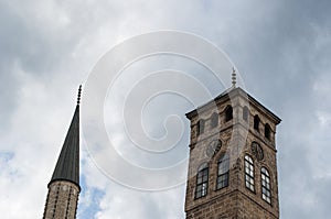 Sarajevo, Bosnia and Herzegovina, Bascarsija, Clock Tower, Sarajevska Sahat Kula, Gazi Husrev-beg Mosque, skyline