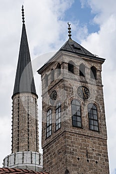 Sarajevo, Bosnia and Herzegovina, Bascarsija, Clock Tower, Sarajevska Sahat Kula, Gazi Husrev-beg Mosque, skyline