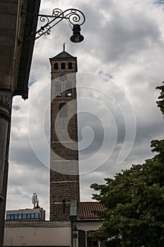 Sarajevo, Bosnia and Herzegovina, Bascarsija, Clock Tower, Sarajevska Sahat Kula, skyline, aerial view, clock, tall