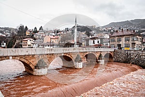 Sehir Kayhasi or Seher Cehaya stone bridge built during the Ottoman period over Miljacka River in Sarajevo, Bosnia and Herzegovina photo