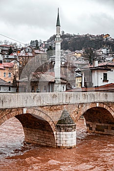 Sehir Kayhasi or Seher Cehaya stone bridge built during the Ottoman period over Miljacka River in Sarajevo, Bosnia and Herzegovina photo