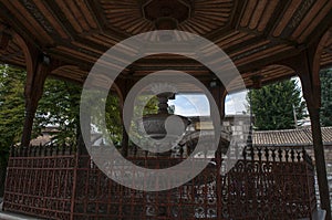 Sarajevo, Bosnia and Herzegovina, Gazi Husrev-beg Mosque, ablution, fountain, courtyard, Quran, Koran, wooden, gazebo, mosque