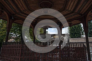 Sarajevo, Bosnia and Herzegovina, Gazi Husrev-beg Mosque, ablution, fountain, courtyard, Quran, Koran, wooden, gazebo, mosque