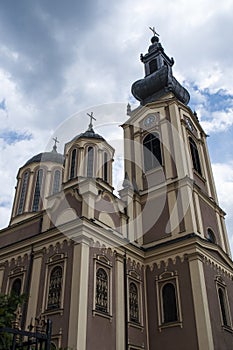 Sarajevo, Bosnia and Herzegovina, skyline, aerial view, Cathedral of the Nativity of the Theotokos, Trg Oslobodenja, square