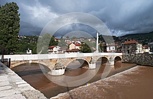 Sarajevo, Bosnia and Herzegovina, skyline, river, Miljacka, Seher-Cehajina cuprija, Mayor Bridge photo