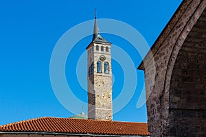 The Sarajevo Clock Tower in Sarajevo, It is located beside Gazi Husrev-beg Mosque and is one of the largest clock towers in the co