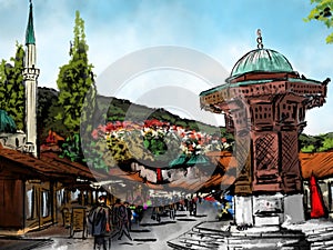 Sarajevo watercolor aquarell photo